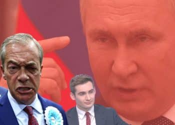 Nigel Farage, Tom Harwood, and Vladimir Putin GB News