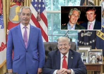 Nigel Farage and Donald Trump in one image, and another with Trump and Jeffrey Epstein