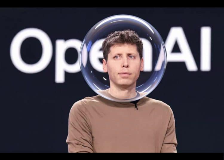 Sam Altman with his head in a literal bubble